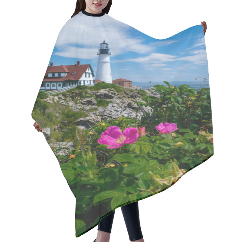 Personality  Beach Roses In Front Of Portland Head Lighthouse On Cape Elizabeth Maine Hair Cutting Cape