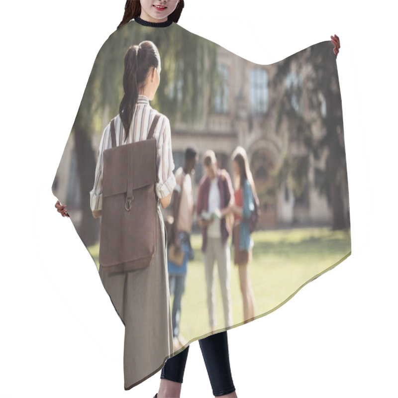 Personality  Female Student Looking At Classmates Hair Cutting Cape