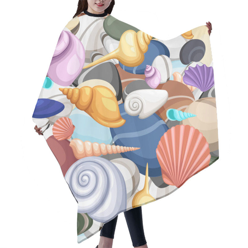 Personality  Stones Frame Of Sea Shells, Vector Illustration.Summer Concept With Shells And Sea Stars. Round Composition, Starfish, Nature Aquatic. Vector Illustration Hair Cutting Cape