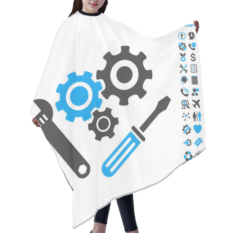 Personality  Mechanics Tools Flat Vector Icon With Bonus Hair Cutting Cape