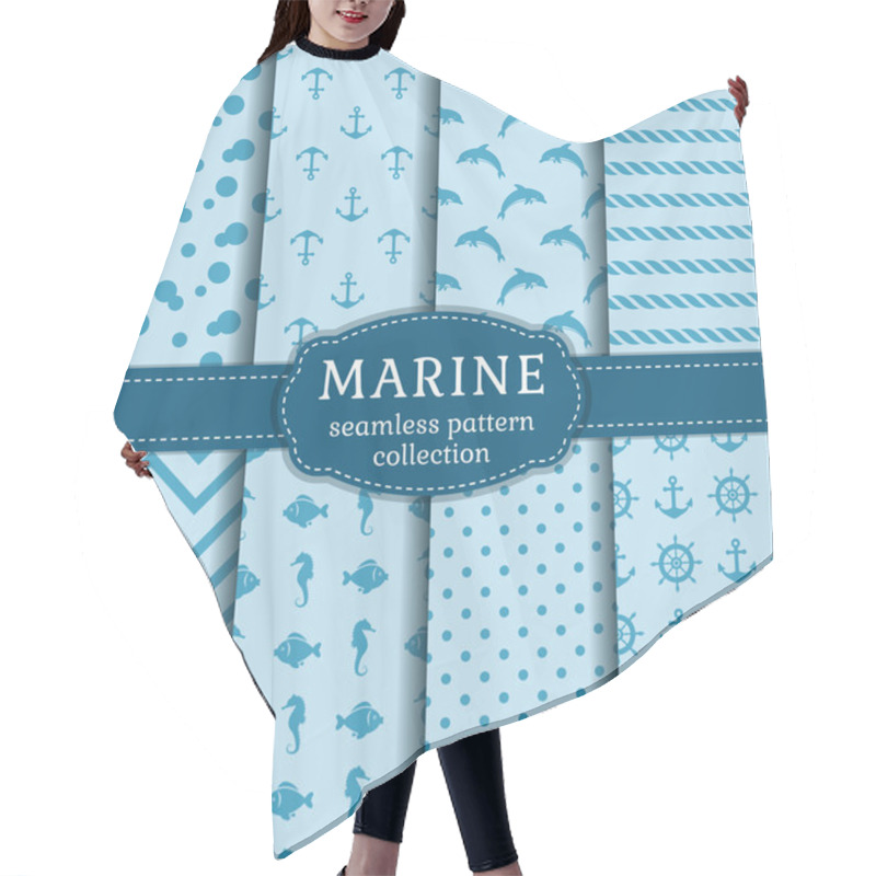 Personality  Sea And Nautical Seamless Patterns Set.  Hair Cutting Cape