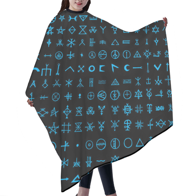 Personality  Non Binary Futuristic Cyberspace Code Background. Digital Alien Matrix Technology Programming Language Alphabet. Cyber Data Decryption And Encryption. Hacker Concept. Quantum Computers. Vector . Hair Cutting Cape