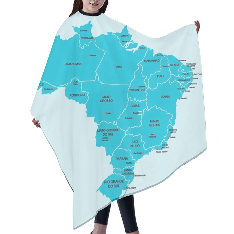 Personality  Doodle Freehand Drawing Brazil Political Map With Major Cities. Vector Illustration. Hair Cutting Cape