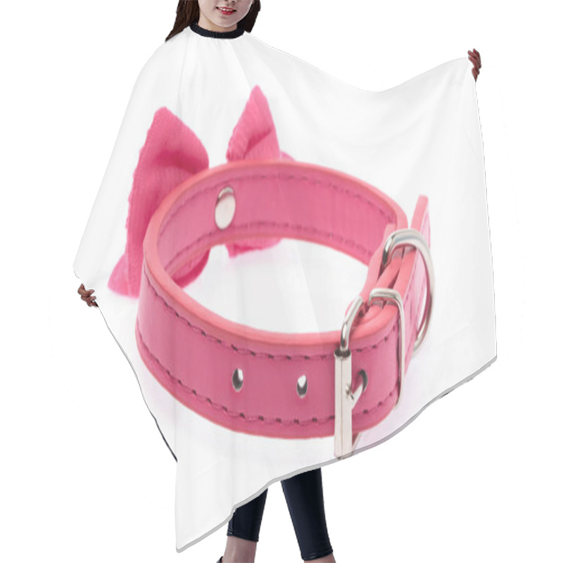 Personality  Pink Pet Collar With Polka Dots And Bow Tie Isolated Over White  Hair Cutting Cape