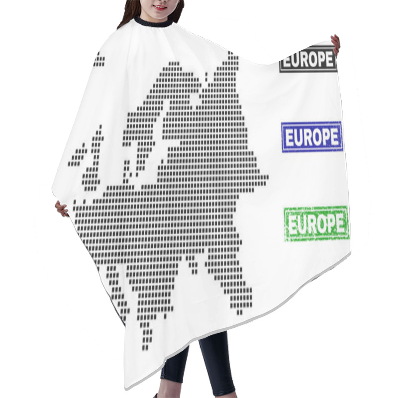 Personality  Europe Map In Dot Style With Grunge Caption Stamps Hair Cutting Cape