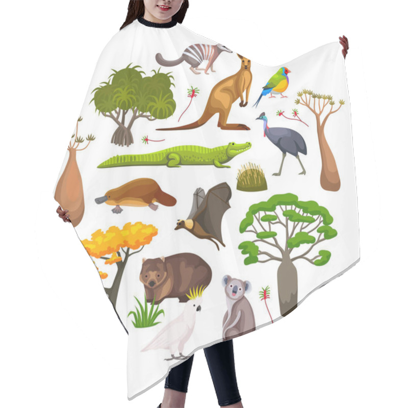 Personality  Flora And Fauna Of Australia Flat Round Composition With Wild Animals Birds And Exotic Plants Vector Illustration Hair Cutting Cape