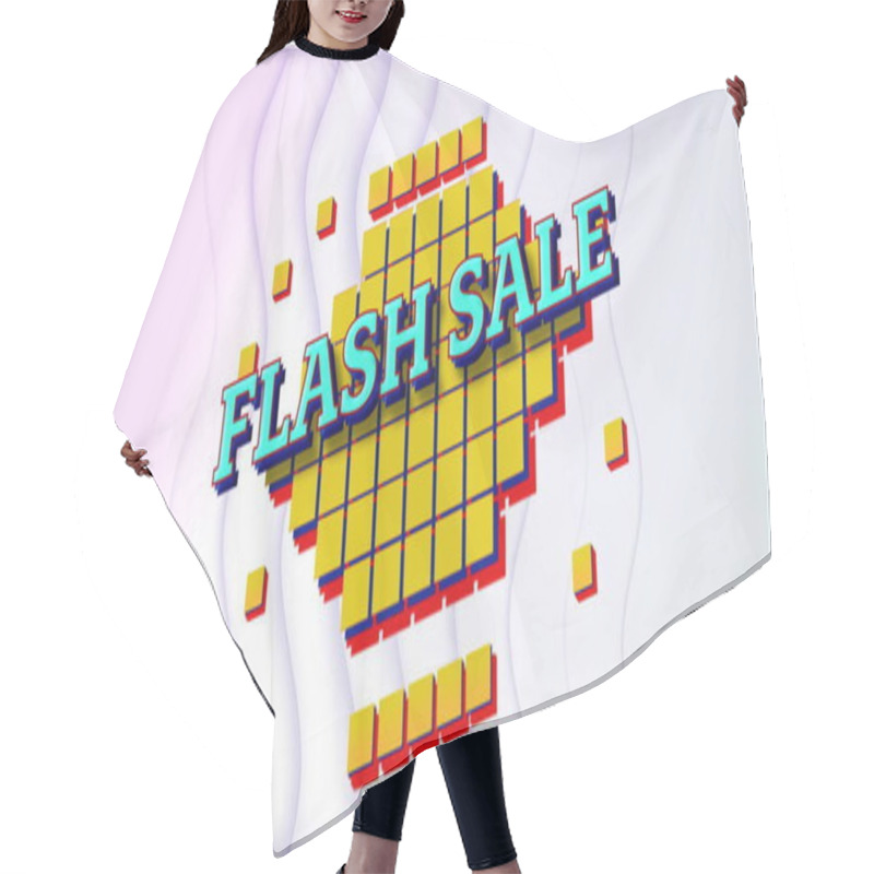 Personality  Image Of Flash Sale Text On Yellow Squares Over Wavy Lines On Pale Pink Background. Sale, Retail, Retro, Business, Digital Interface, Online Shopping And Communication, Digitally Generated Image. Hair Cutting Cape