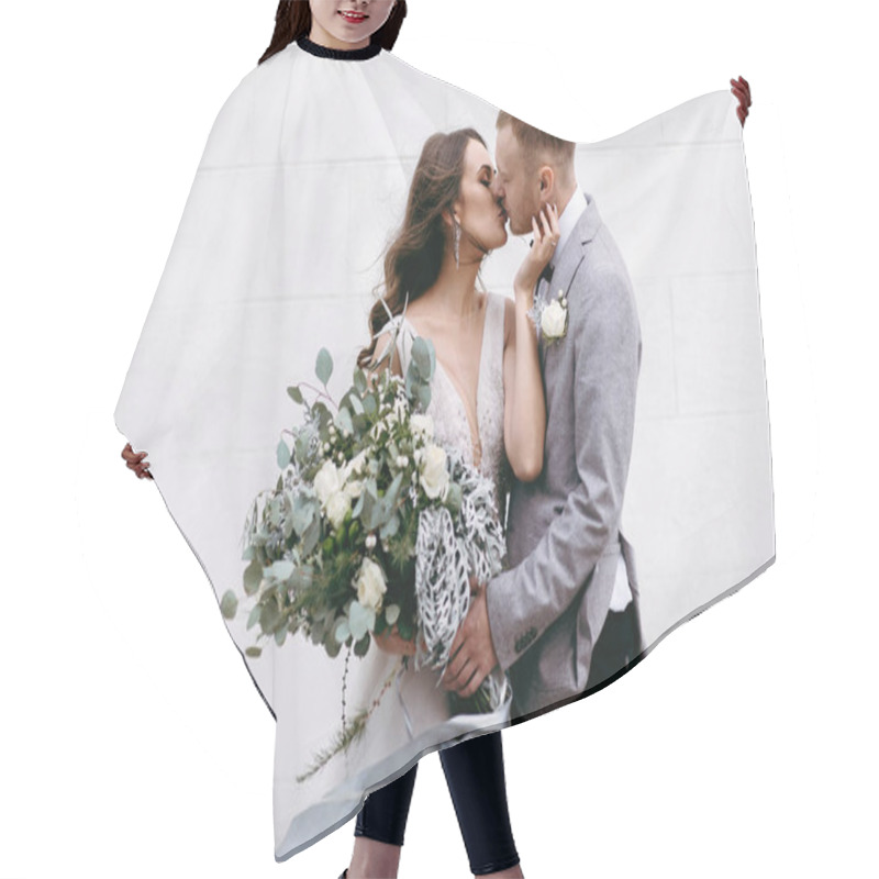 Personality  Closeup Of Lovely Newlyweds Kissing In Garden Hair Cutting Cape