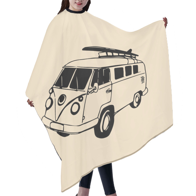 Personality  Illustration Of Hand Sketched Retro Bus Hair Cutting Cape