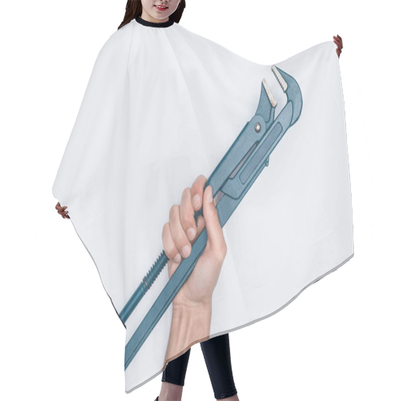 Personality  Cropped Shot Of Man Holding Sss Isolated On White Hair Cutting Cape