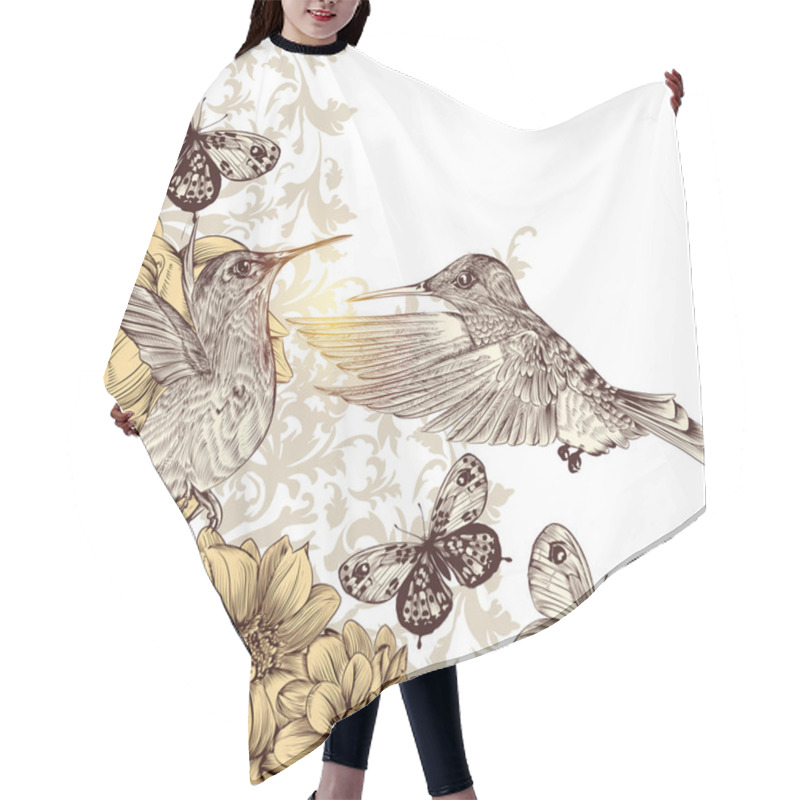 Personality  Cute Vector  Pattern With Birds And  Butterflies Hair Cutting Cape