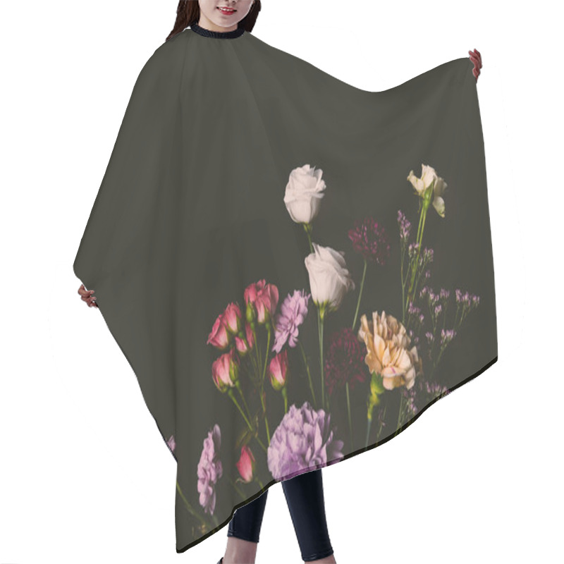 Personality  Beautiful Various Tender Blooming Flowers Isolated On Black Hair Cutting Cape