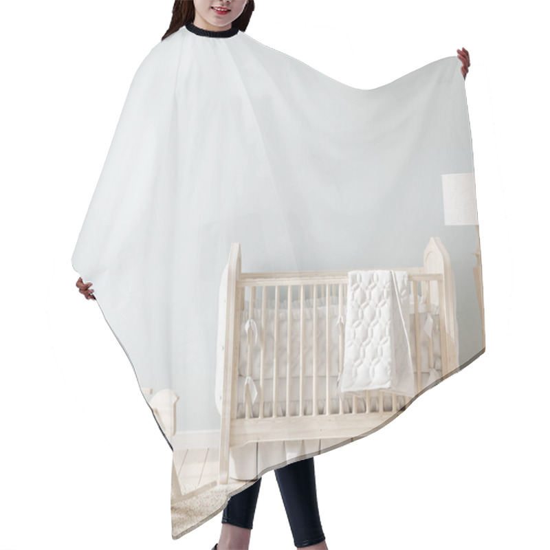 Personality  Cozy Light Blue Nursery With Natural Wooden Furniture, 3d Render Hair Cutting Cape