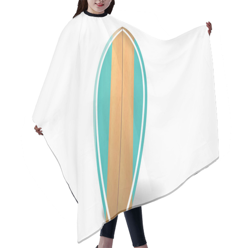 Personality  Vector Wood Surf Board Summer Surfing Isolated Realistic Surfboard. Hair Cutting Cape