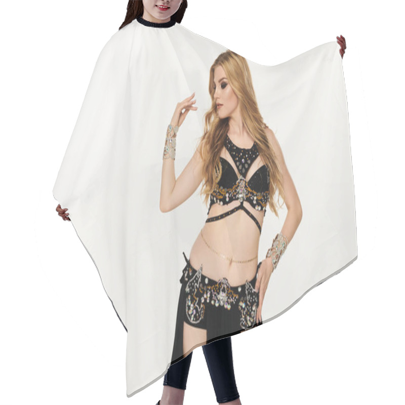 Personality  Young Woman In Belly Dance Attire Striking A Pose Hair Cutting Cape