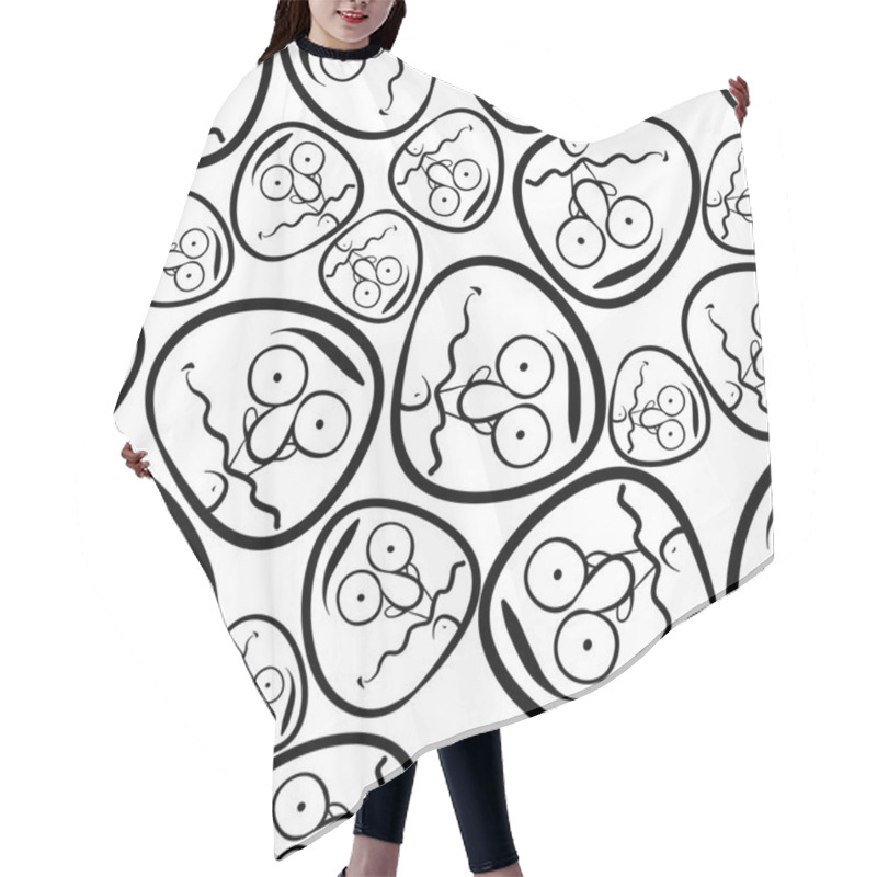 Personality  Faces Seamless Background, Vector Cartoon Style Pattern, Black A Hair Cutting Cape