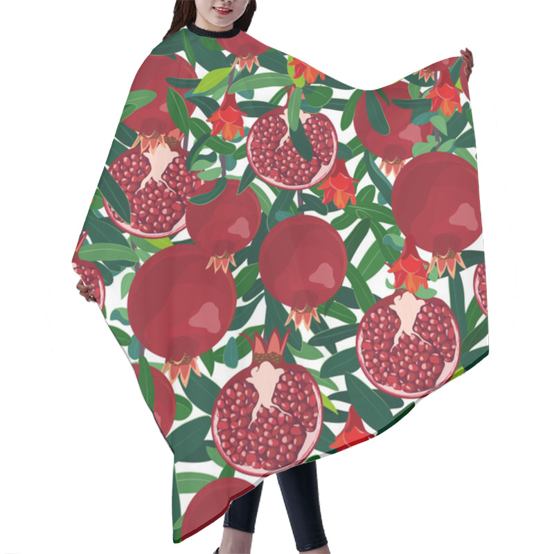 Personality  Pomegranate Tree Seamless Pattern, Branches With Fruits, Flowers And Leaves. Fresh Organic Food, Red Fruits Pattern. Vector Illustration. Hair Cutting Cape