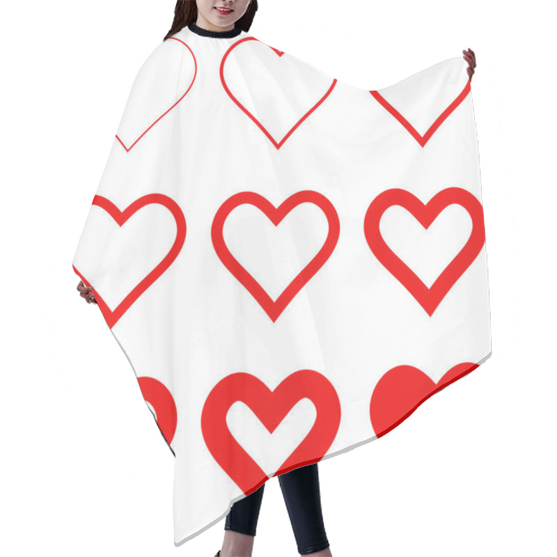 Personality  Set Red Hearts With Different Stroke Thickness, Vector Icon Logo Thin And Thick Hearts Sign Love Symbol For Valentines Day Hair Cutting Cape