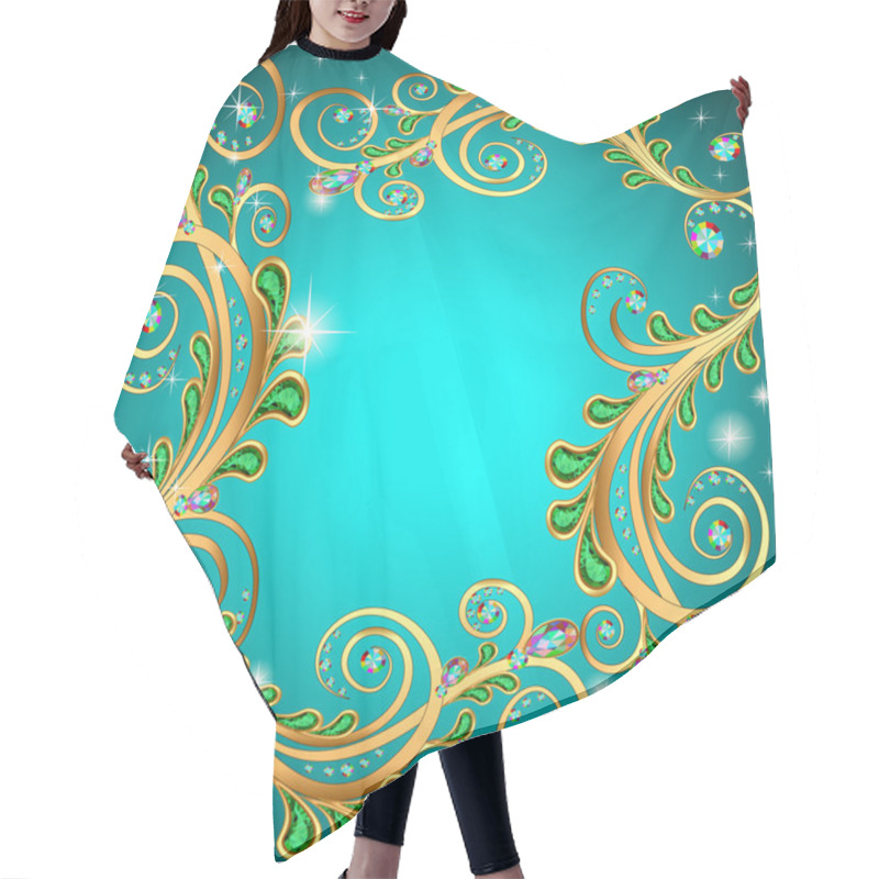 Personality  Frame With Jewels And Geometric Designs In Gold Hair Cutting Cape