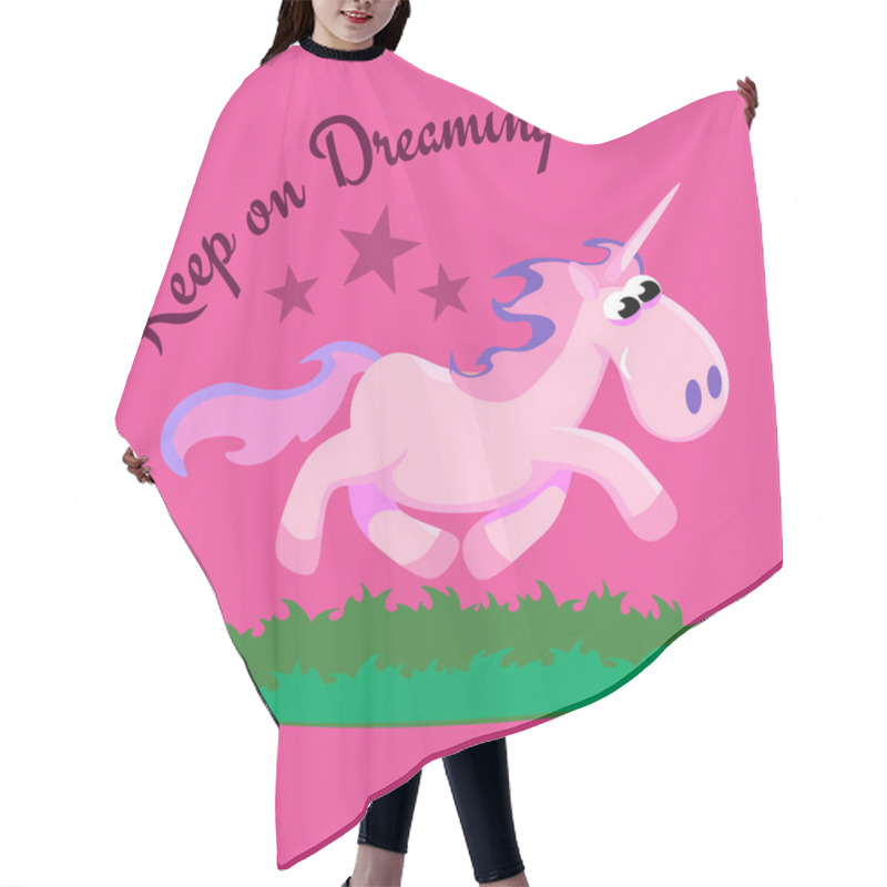 Personality  Cute Unicorn Isolated Set, Magic Pegasus Flying With Wing And Horn On Rainbow, Fantasy Horse Vector Illustration, Myth Creature Dreaming On Colored Background, Greeting Card Text Template Hair Cutting Cape