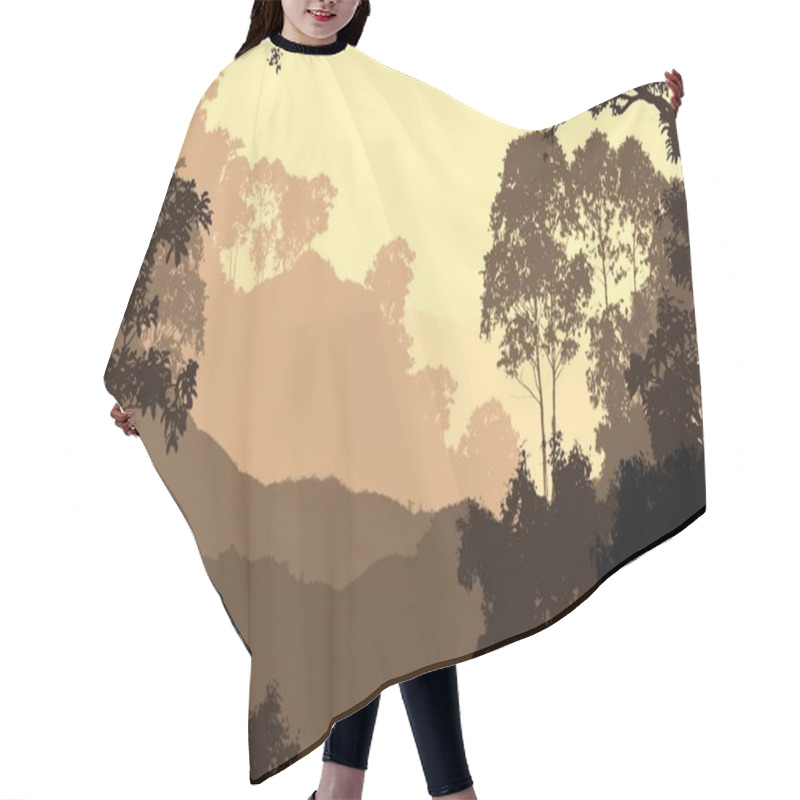 Personality  Abstract Silhouetted Backdrop With Misty Hills And Woods Hair Cutting Cape