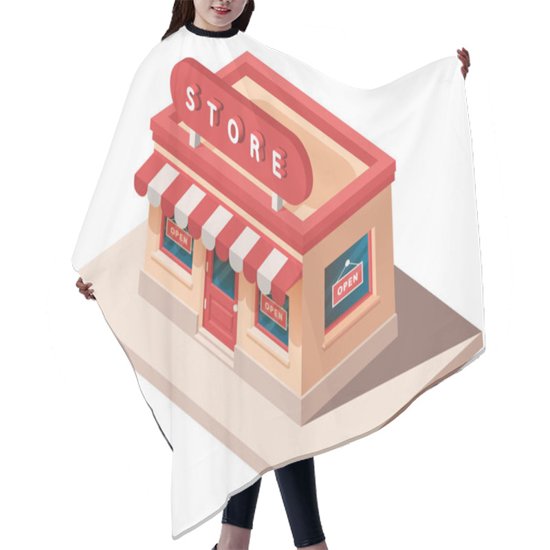 Personality  Shop With Two Windows. Isometric Shop With A Sign. Vector 3d Clipart. Hair Cutting Cape