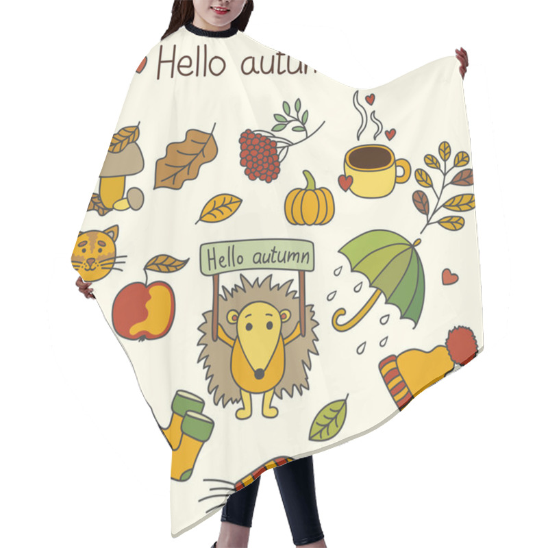 Personality  Set Of Elements And Items That Represent Autumn. Hair Cutting Cape