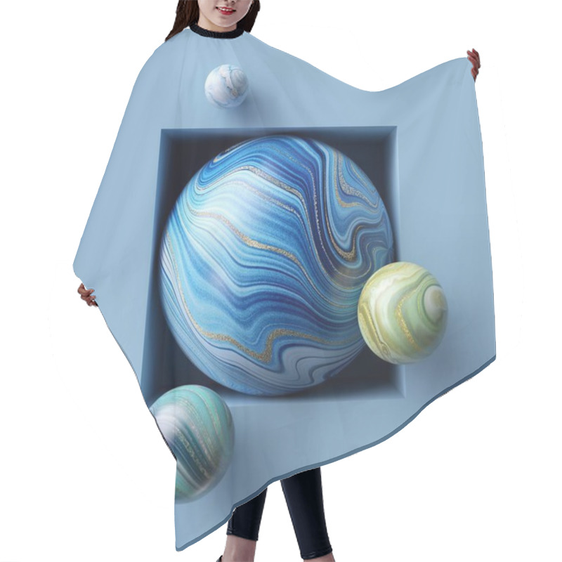 Personality  3d Abstract Background, Assorted Marble Balls Inside Square Niche Hair Cutting Cape