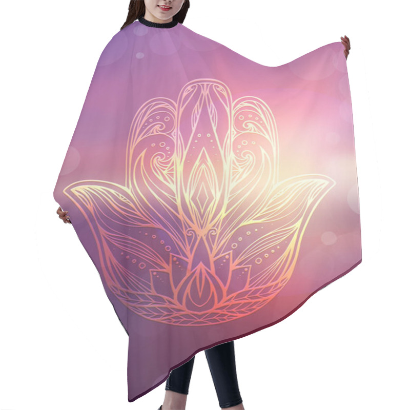 Personality  Hamsa With Tribal Pattern On Blurred Ocean And Sunset Background Hair Cutting Cape