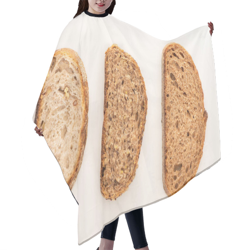 Personality  Flat Lay With Fresh Whole Grain Bread Slices On White Background Hair Cutting Cape