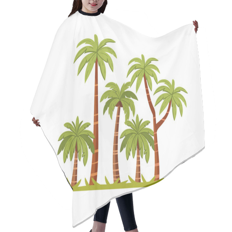 Personality  Tropical Green Palm Trees With Leaves And Coconuts Simple Cartoon Design Vector Illustration Isolated On A White Background. Hair Cutting Cape