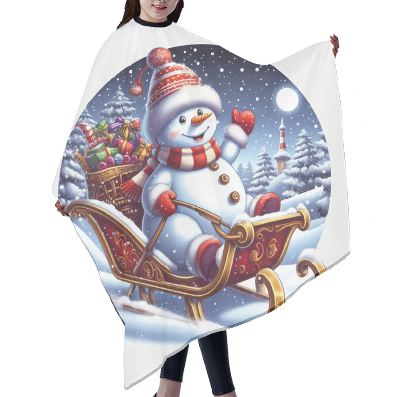 Personality  Snowman On A Sleigh Ride Vector File, Christmas Scene, Santa, Christmas Holiday, Vector Illustration File Hair Cutting Cape