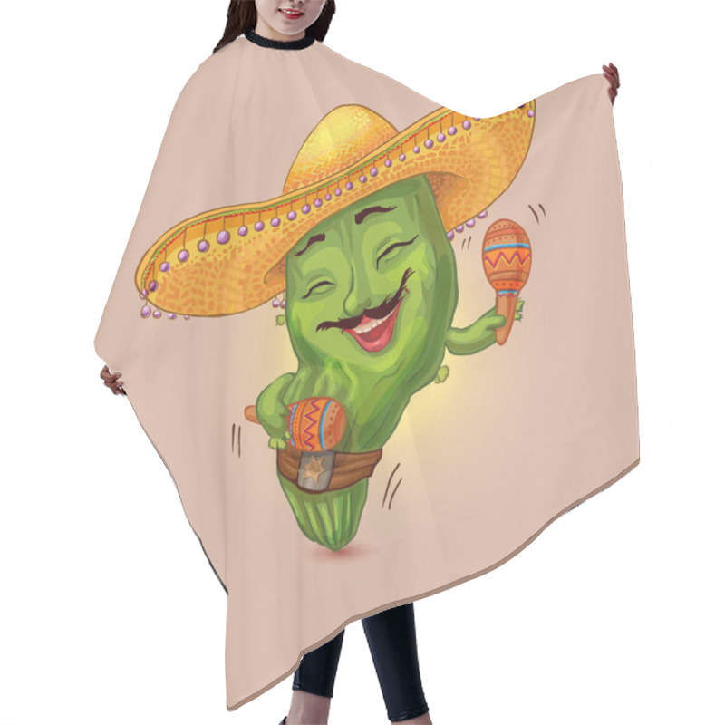 Personality  Cool Cactus Character Dancing With Maracas In Sombrero Hat. Siesta Time Illustration Suitable For Festival Of Mexican Cuisine Hair Cutting Cape