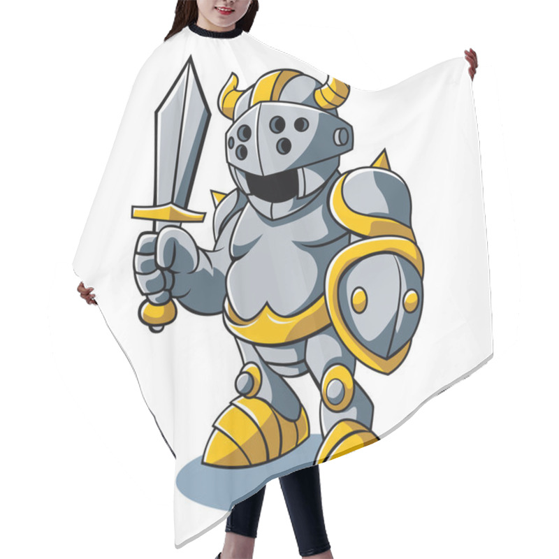 Personality  Vector Illustration Of Cartoon Knight With Swords Shield Helmet Army Uniform Hair Cutting Cape