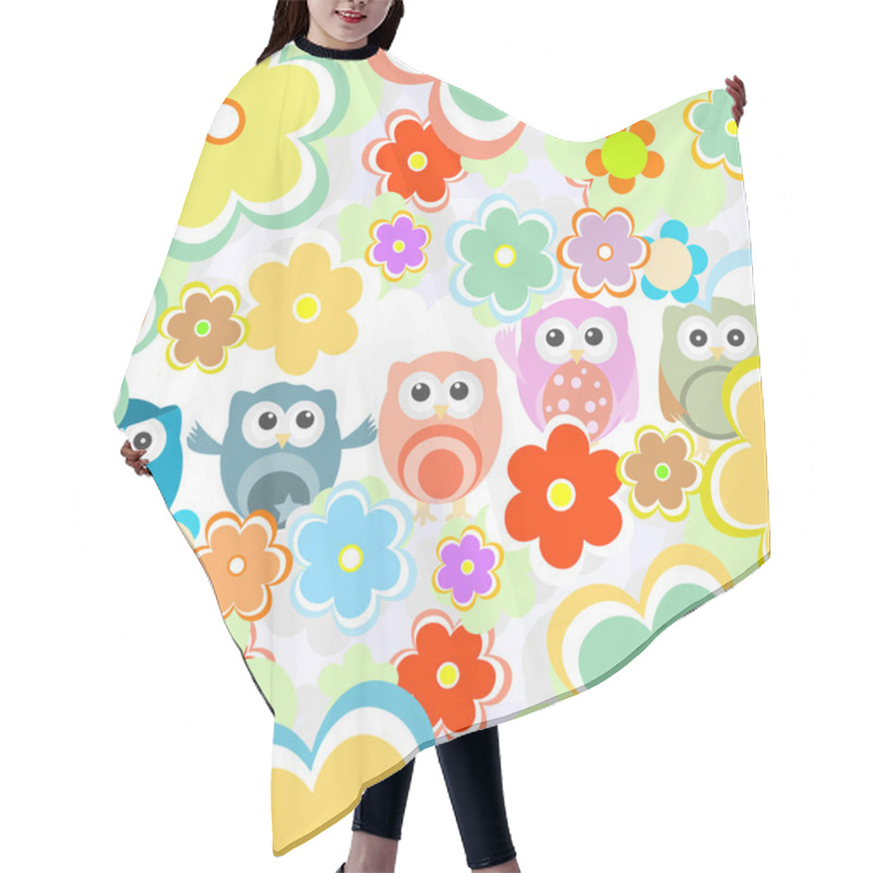 Personality  Background With Flowers And Cute Owls Hair Cutting Cape