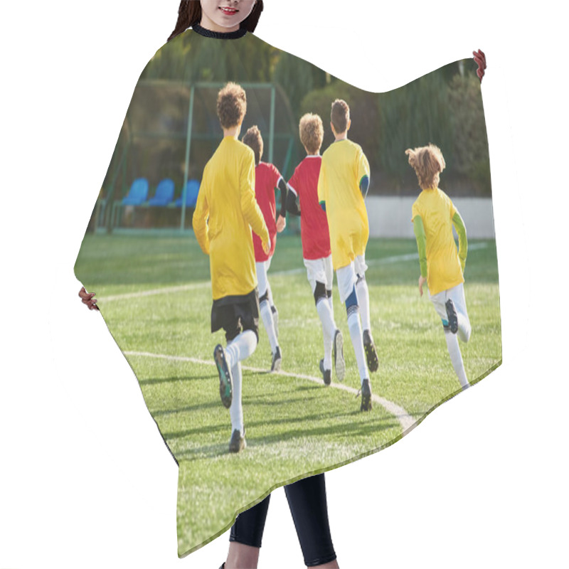 Personality  A Vibrant Scene Unfolds As A Group Of Young Boys Play A Game Of Soccer On A Grassy Field, Kicking The Ball With Enthusiasm And Chasing After It. Their Energy And Camaraderie Create An Exciting And Dynamic Moment. Hair Cutting Cape