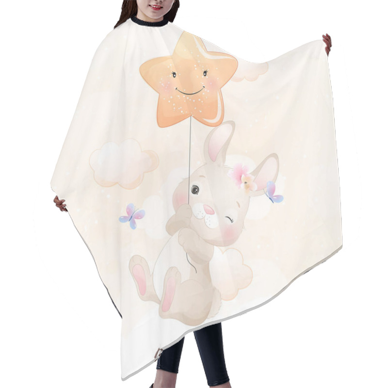 Personality  Cute Doodle Bunny With Star Illustration Hair Cutting Cape