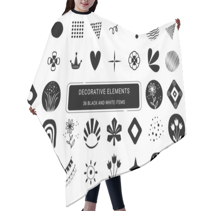 Personality  Decorative Elements Icon Set, Black And White Items Hair Cutting Cape