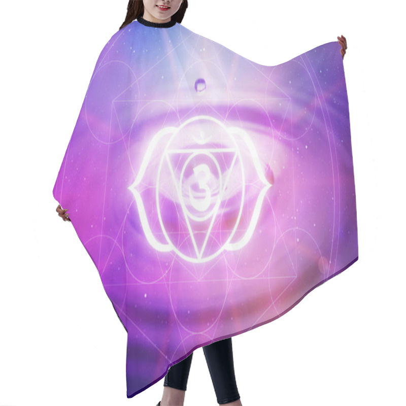 Personality  Ajna Chakra Symbol On A Purple Background. This Is The Sixth Chakra, Also Called The Third Eye Chakra Hair Cutting Cape