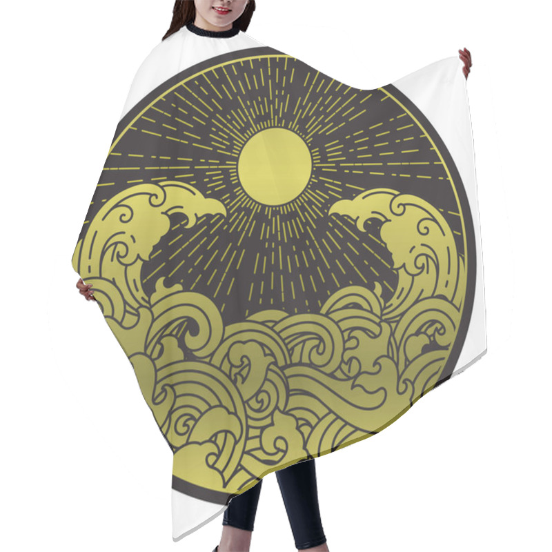 Personality  Sunshine And Water Wave In Round Shape Symbol. Hair Cutting Cape