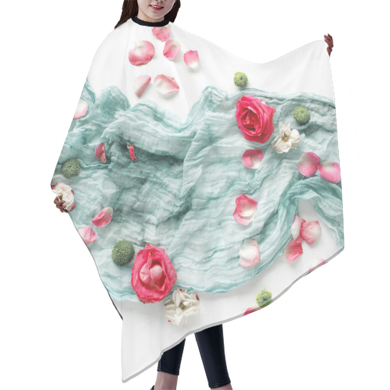 Personality  Blue Textile And Red Roses Hair Cutting Cape