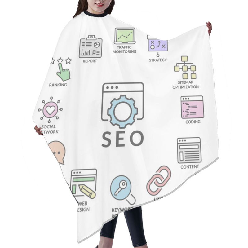 Personality  Seo Line Icons Infographic Hair Cutting Cape