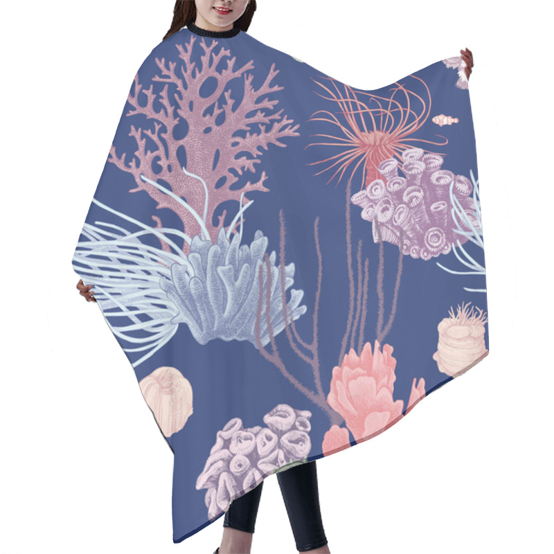 Personality  Seamless Pattern With Hand Drawn Coral Reef Hair Cutting Cape