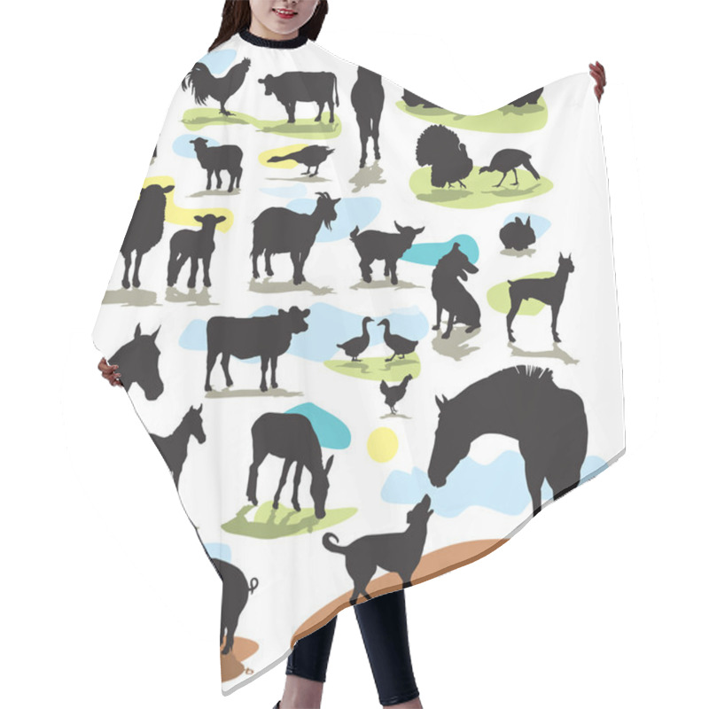 Personality  Set Vector Silhouettes Farm Animals Hair Cutting Cape