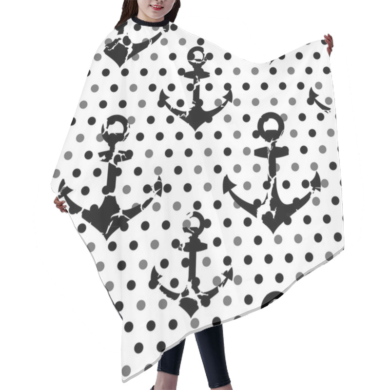 Personality  Black-white Polka Dots Pattern With Anchors. Hair Cutting Cape