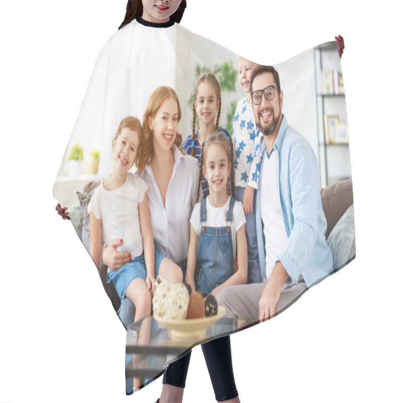 Personality  Happy Large Family Mother Father And Children   At Home Hair Cutting Cape