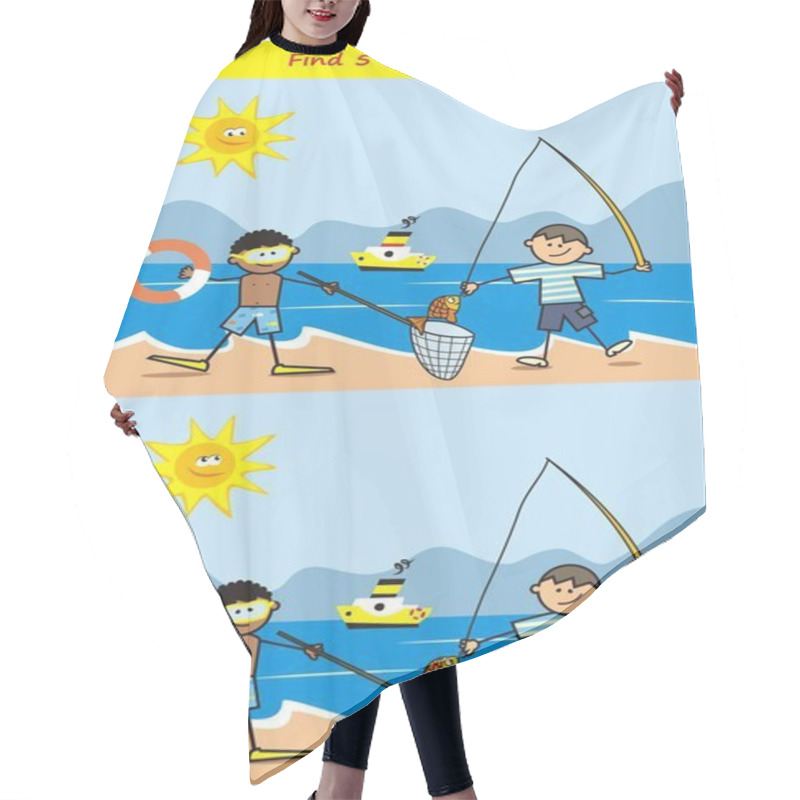 Personality  Fisher And Diver, Find 5 Differences, Board Game For Children, Vector Icon Hair Cutting Cape