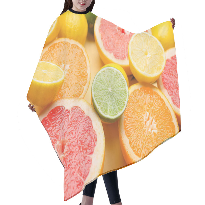 Personality  Fresh Citrus Fruits As Background Hair Cutting Cape