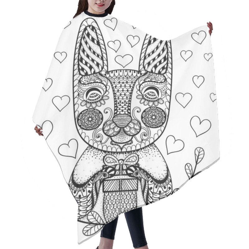 Personality  Hand Drawn Easter Rabbit With Gift And Hearts In Doodle, Pattern Hair Cutting Cape