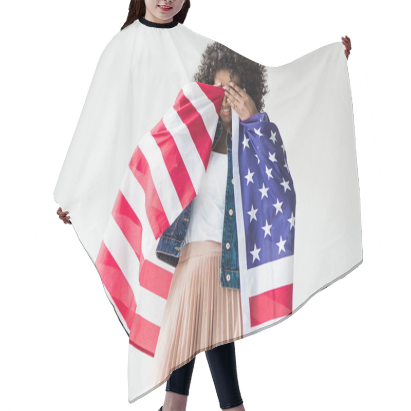 Personality  Woman Cowered With American Flag Hair Cutting Cape